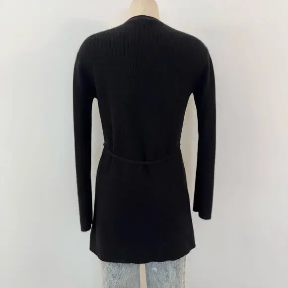 Theory Cashmere Tie Front Cardigan Feather Soft Black Tunic Sweater Size M - Picture 7 of 12
